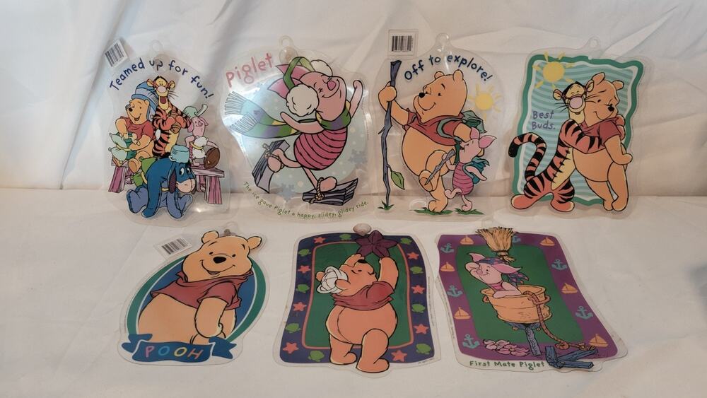 Vintage Disney Winnie the Pooh Color Clings Window Clings Lot of 7 Pooh...